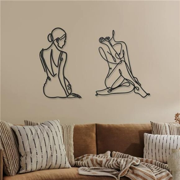 Metal Wall Art Set of 2 Abstract Woman Modern Minimalist Home Decor Black Art - Picture 6 of 8